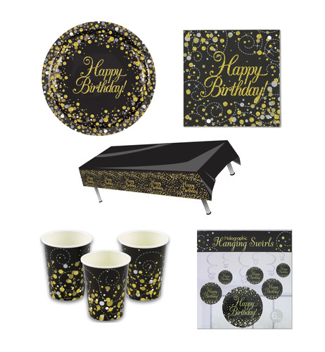 Black gold birthday party - black,