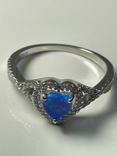 Sterling silver '925' and heart fire opal/clear stone cluster ring band size M