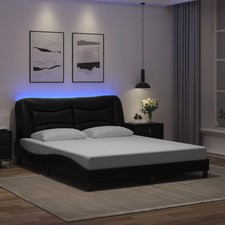 Modern Faux Leather Queen Size 1.6m Bed Frame Base With Headboard & LED Lights