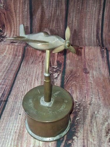 Trench art brass - trench, aeroplane