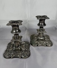 Antique Neo-Rococo Style England Silver Plated Pair Of Candlesticks