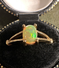 Vintage Hallmarked Solid 9ct Gold .5ct Natural Black Opal Ring 375 Size N 3/4 9k