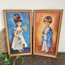 Vintage Dallas Simpson Framed Prints 1960s Retro Big Eye Pictures Kitsch Art