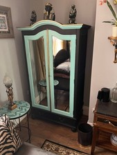 Handpainted double wardrobe in black with turquoise and gold detail