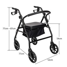 Rollator Walker with Seat Foldable Disability Mobility Travel Aid Padded Frame