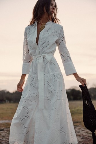 Zara white embroidered midi - white,