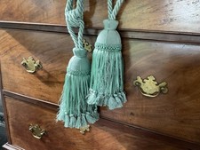LARGE Vintage double rope country house tassel curtain tie back duck egg blue