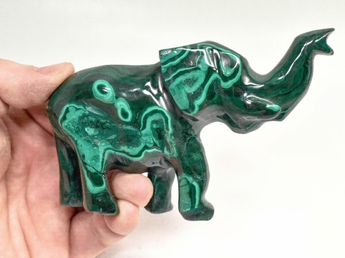 Polished malachite elephant - malachite,