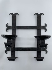 Vintage Wrought Iron Forged Double Candle Wall Sconce Gothic Medieval Style