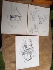 JH DOWD Original 1930's Genuine Prints CHILDREN pencil sketches x 3 to frame