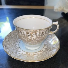 Colclough CHINA GOLD FLORAL BONE CHINA TEA CUP & SAUCER SET FINE VINTAGE