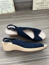 Ladies M&S Footglove Navy Suede Sandals. Size 6. Only Worn Occasionally 