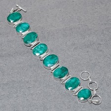 Faceted Zambian Emerald Oval Shape Gemstone Handmade Fashion Jewelry Bracelet 8"