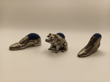3 x Vintage Pewter Pin Cushions Pig & 2 Shoes 2" x 1.5" 