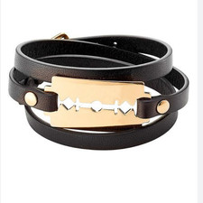 Alexander McQueen Gold Razor Triple Wrap Black Leather Bracelet
