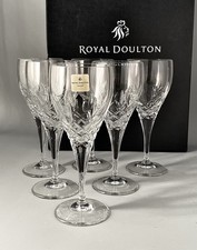 BOXED Royal Doulton Crystal Set Of Six Dorcester Cut 19cm / 220ml Wine Glasses
