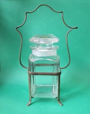 Edwardian - Pickle Preserve Jar  and Stand - Slab Cut Glass - EPNS Silver Plated