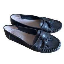 FAT FACE NAVY LEATHER TASSEL LOAFER SHOES SIZE UK 6.5 / 50 EUR FLAT LADIES