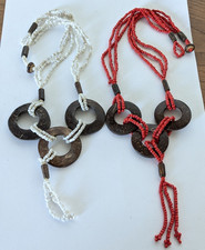 2  vintage glass & natural horn tribal ethnic styled bead necklaces 08