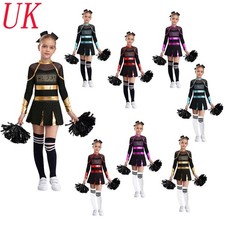 UK Kids Girls Cheer Leader Costume Uniform Halloween Cosplay Outfits Rave Party