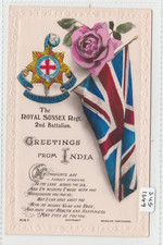 The Royal Sussex  Regiment 2nd Battalion  Greetings from India - Flag & Badge RP