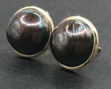 Mabe black pearl stud earrings