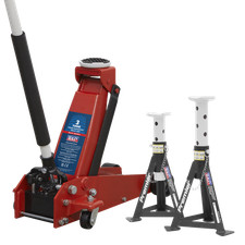 Sealey 3000CXDCOMBO1 Standard Chassis Trolley Jack 3 Tonne & Axle Stands Combo B