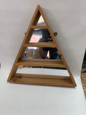 Rustic Triangular Wooden Wall Shelf Display Unit with Optional Mirror Backing
