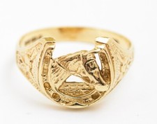 Vintage 9ct 9K Solid Yellow Gold Ring Horseshoe & Horse Head Equestrian Design