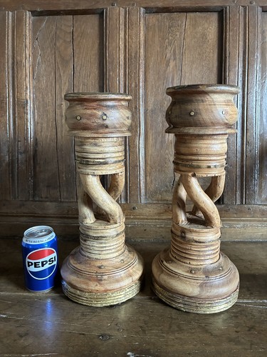 Two large wooden candle - wooden,