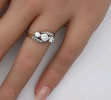 Vintage 18ct Gold, Plat & Large Diamond Tri 3 Stone Ring K 1/2 3g Engagement 