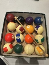 Vintage Aramith Belgium Pool / Billiard Balls Set with Cue & Accessories