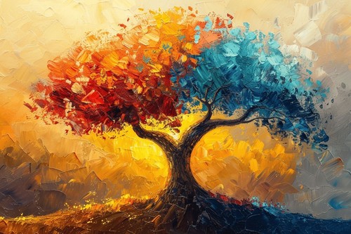 Colourful tree life canvas - colourful,