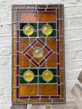 Leaded light stained glass window panel 65cm x 34.5cm