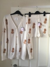 Primark fluffy dog pj pyjamas SHORTS + TOP CARDIGAN SET  SIZE 6-8 XS BNWT