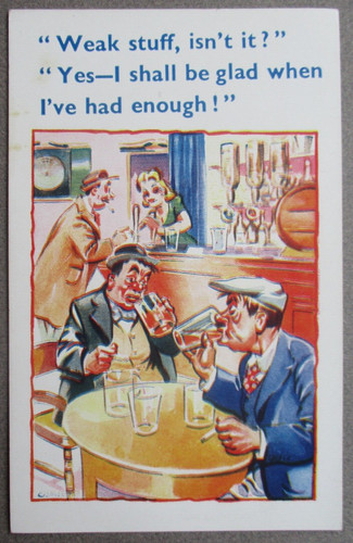 Comic postcard men - comic, pub