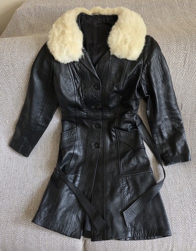 Black leather trench lamb fur - leather,
