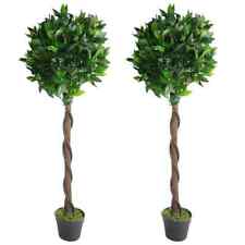 Pair of 120cm 4ft Twisted Stem Artificial Topiary Bay Laurel Ball Trees