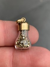 9ct Gold Gold Flakes In Bottle Large Charm/Pendant, Vintage 9k 375