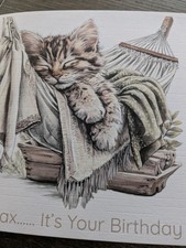 Handmade  Birthday Card Adorable Sleeping Kitten / Cat