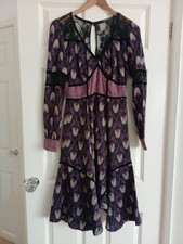 M&S Limited Collection Dress Art Deco Purple Black Lace Pattern Flapper 1920s 10