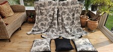 TOILE CURTAINS & TIEBACKS  54" DROP BY 53" WIDTH + THREE CUSHIONS