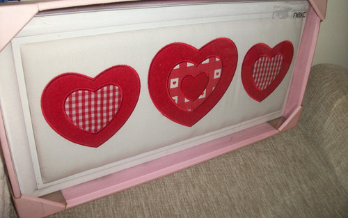Red gingham hearts next framed - red,