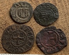 4 Genuine Hammered Medieval Coins, Includes Knights Templar Crusader Cross Coins