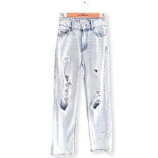 Ladies Light Blue Denim High Waisted Ripped Straight Leg Jeans Size 4