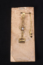 NOS Antique Fobette HAA & Co Art Nouveau Gold-Filled Watch Fob Orig Card Stones