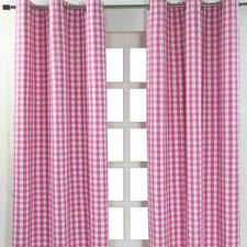 Pink Gingham Eyelet Curtains 100% Cotton 137x228cm Country Style Check Pattern