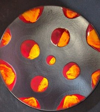 Large Poole Pottery Galaxy Lava Dipped Dish Plate 10½" Red Orange Lava 