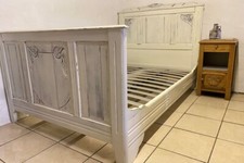 Antique French White Art Deco Bed Frame & Base 4 ft x 6 ft  Short Length 1930s