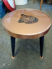 Mid Century Copper Mirrored Side Table Small Round Glass Dansette Legs Vintage